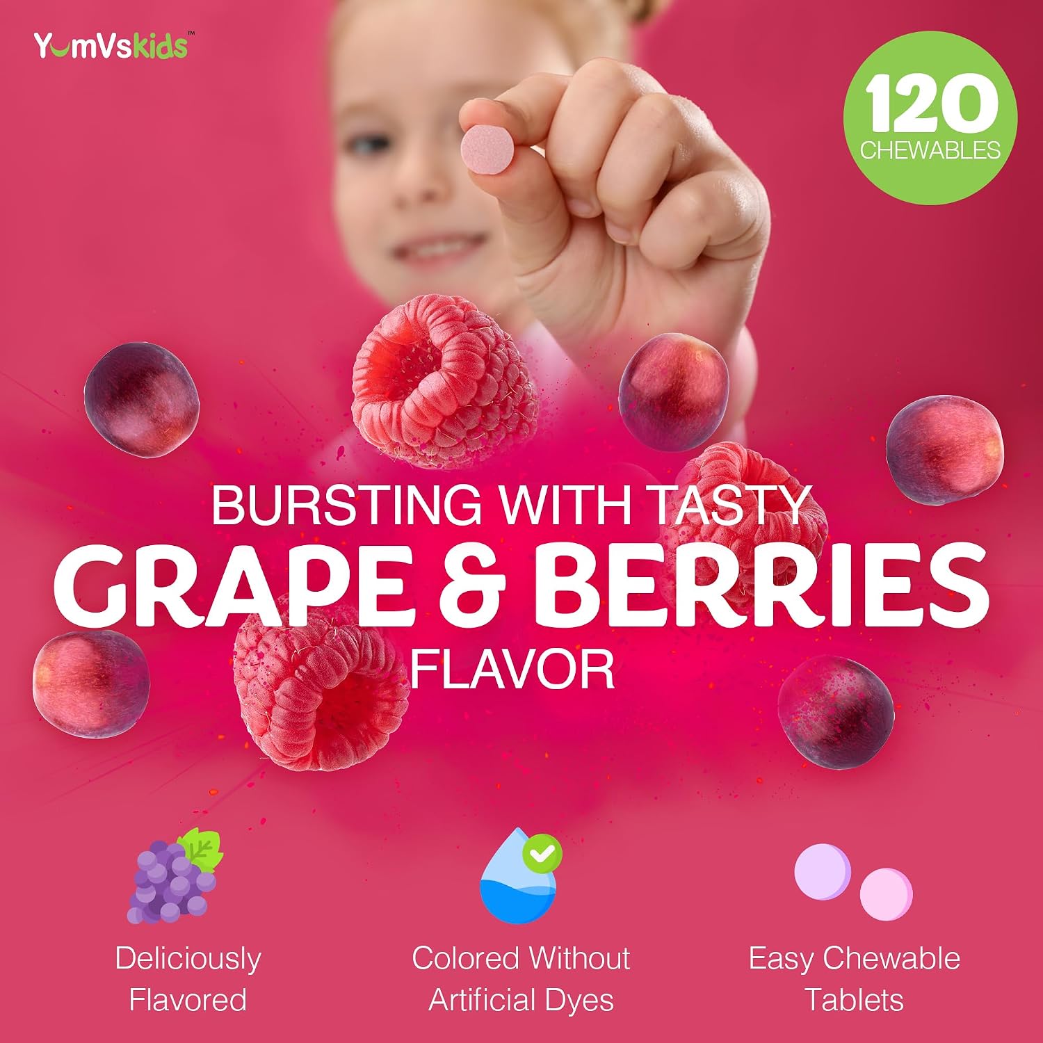 YUM-V'S Children's Multivitamin with Iron – Chewable Multivitamin for Toddlers Aged 2+ – Kosher, Halal, Gluten-free – 120 Chewables (Pack of 2) - görsel 6