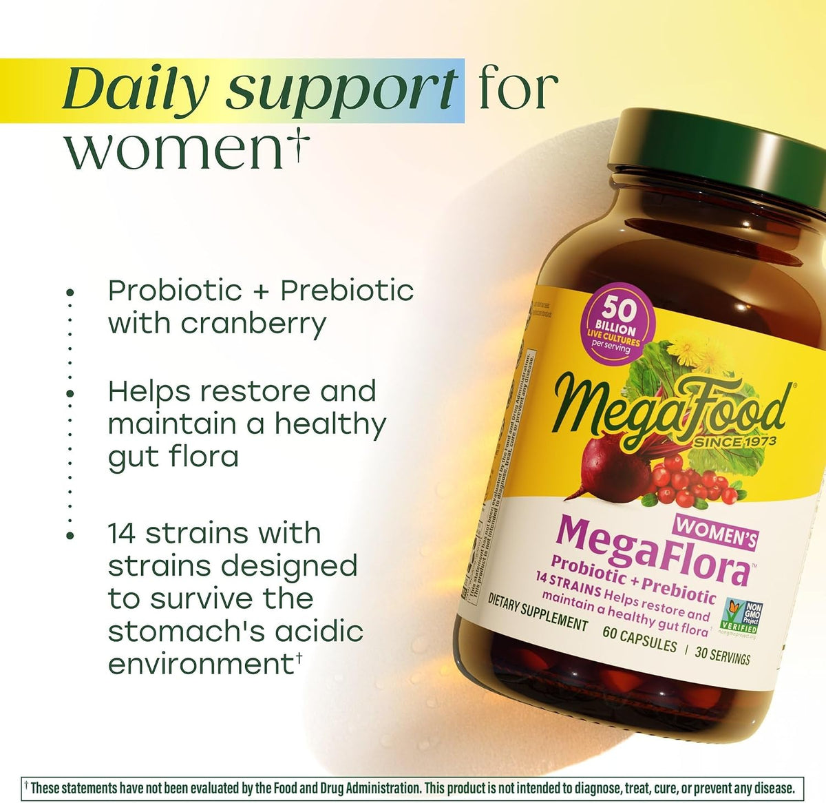 MegaFood MegaFlora Probiotics and Prebiotics for Women - 60 Capsules - görsel 3