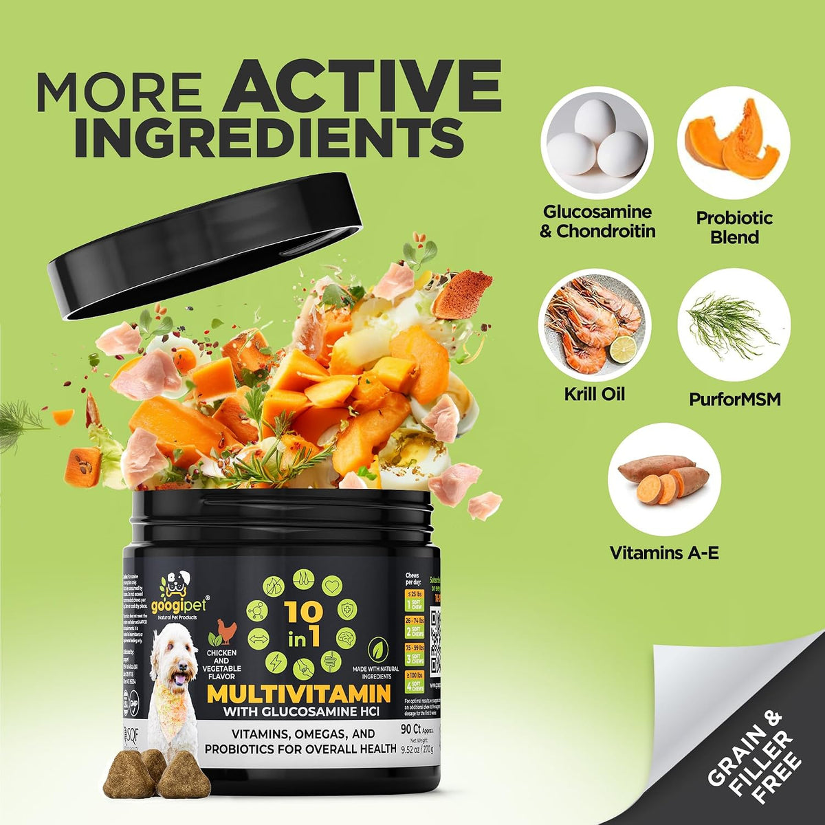 Googipet Premium Dog Multivitamin Chewable - Joint Support, Probiotics & Omegas (Chicken Flavour) - görsel 5