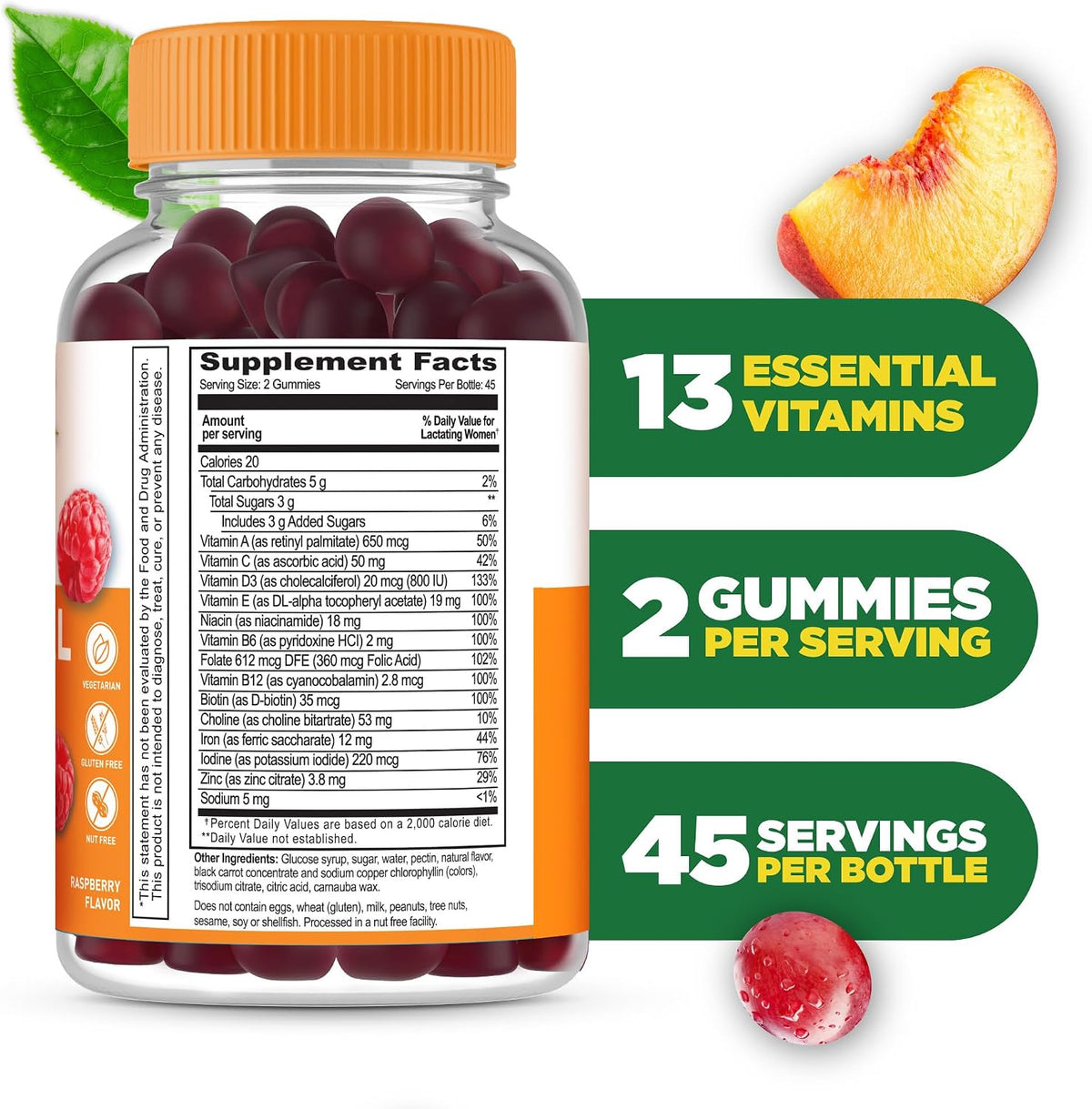 Lifeable Postnatal Multivitamin with Iron, Choline and Iodine - 90 Gummies - görsel 2