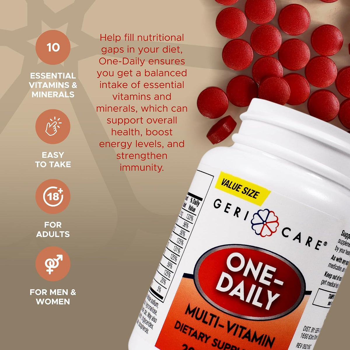 GeriCare One-Daily Multivitamin Tablet, 200 Tablets - görsel 3