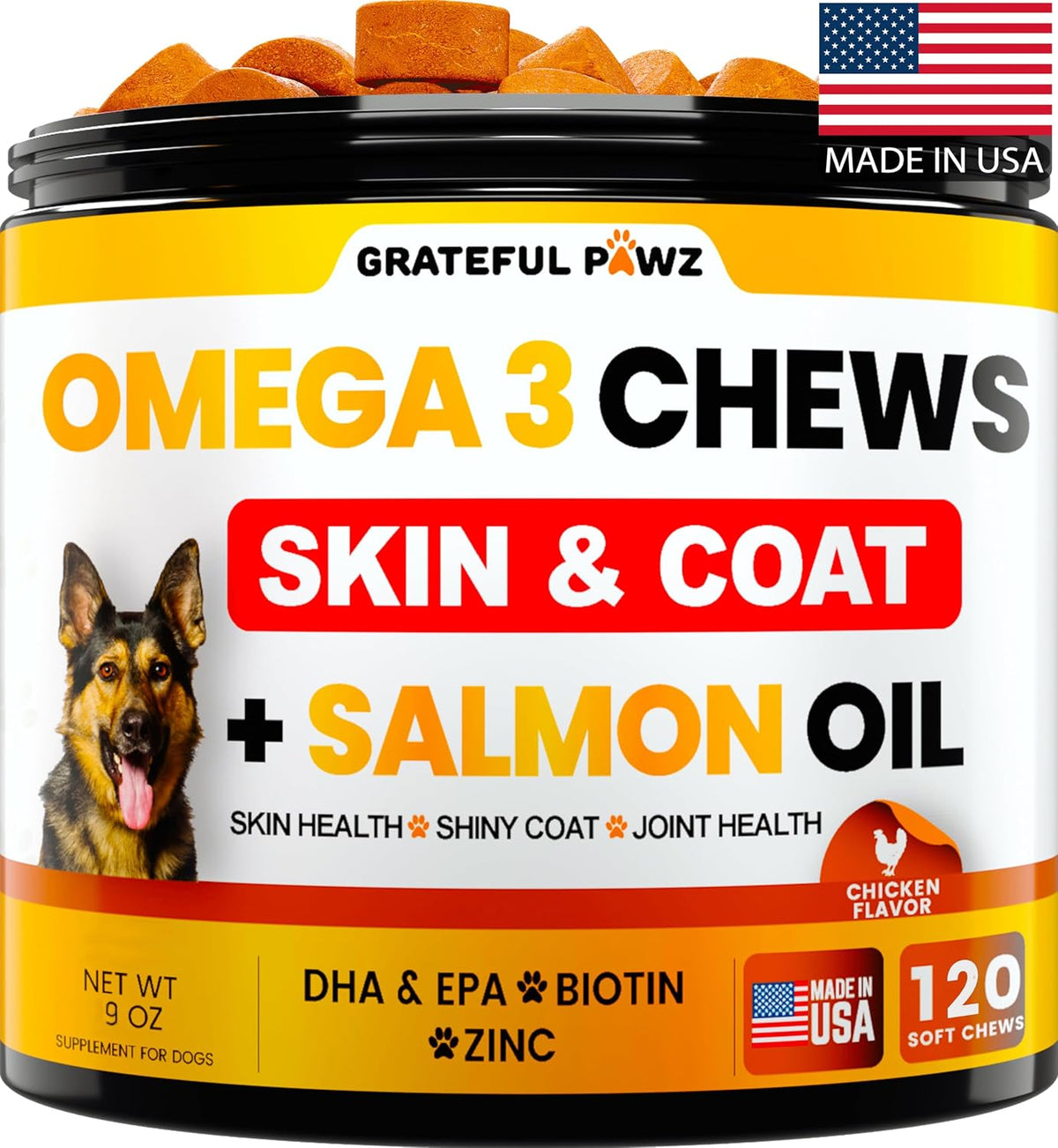 Omega 3 for Dogs - Fish Oil Chews for Dogs - Allergy and Itch Relief - Anti-Shedding Supplement - Joint Health - Dry, Itchy Skin and Coat Supplement - Salmon Oil - EPA & DHA - Made in the USA - görsel 1