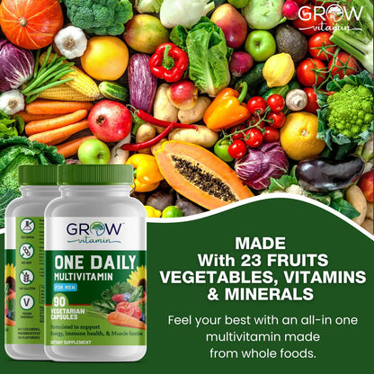 One Daily Multivitamin for Men – with Vitamins & Minerals + Organic Whole Foods, Supplement to Support Energy and General Health – Non-GMO – 90 Capsules | 3 Month Supply