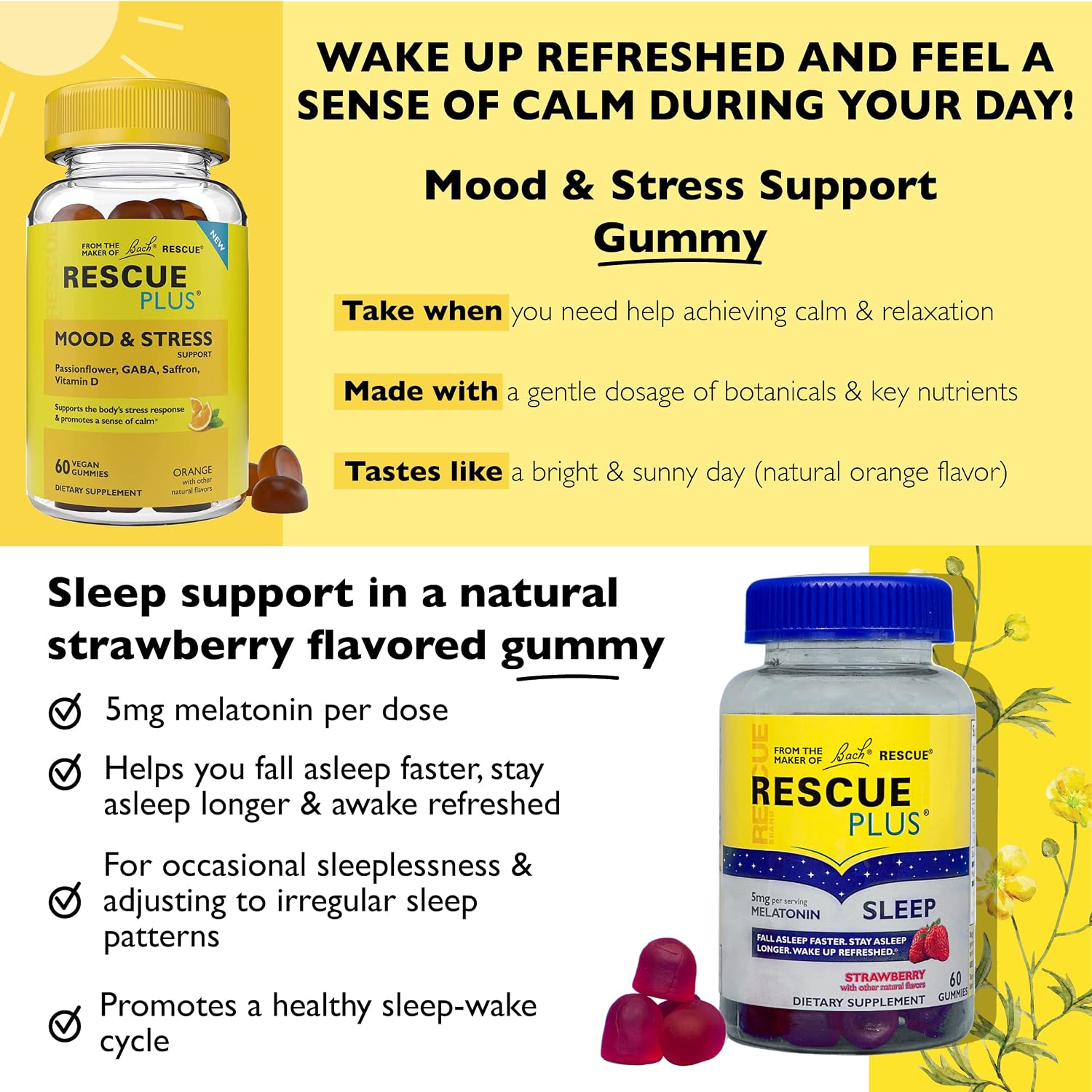 Bach RESCUE Plus Sleep Gummies & Mood Support Gummies - 2 Pack, 60 Gummies per Bottle (120 Total) - görsel 2