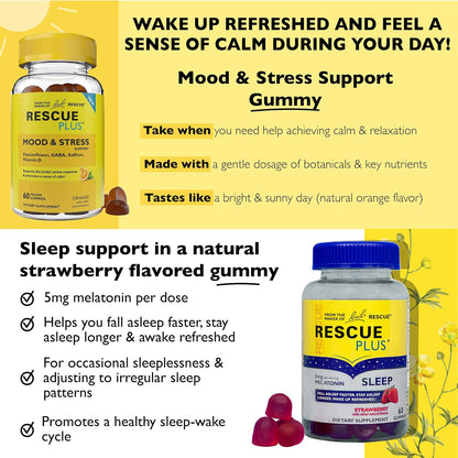 Bach RESCUE Plus Sleep Gummies & Mood Support Gummies - 2 Pack, 60 Gummies per Bottle (120 Total)