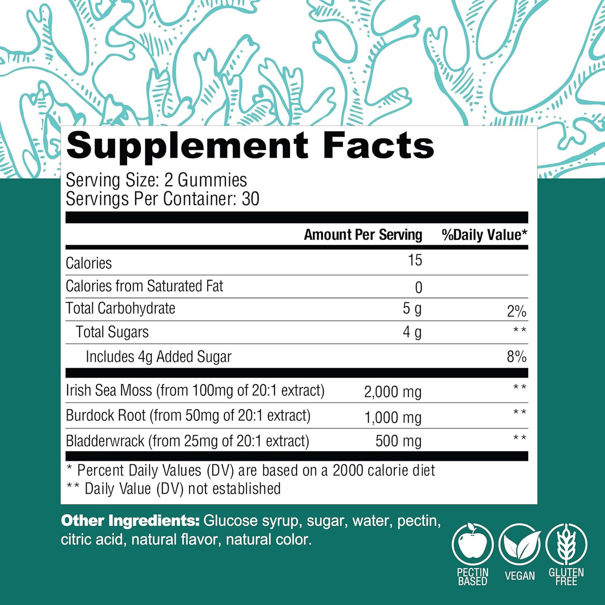 Country Farms Irish Sea Moss Gummies - 2000mg Triple Blend (Irish Moss, Burdock Root, Bladderwrack) - Vegan, Gluten-free - Green Apple - görsel 2