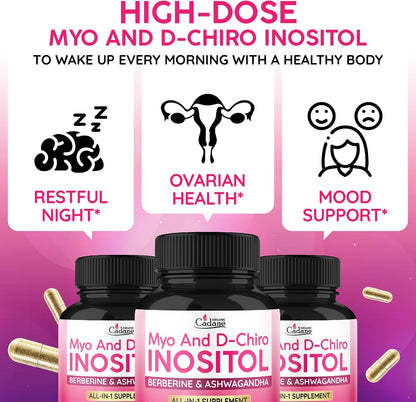 Myo & D-Chiro Inositol Food Supplement – Women's Balance Formula with Ashwagandha, Maca, Chasteberry, Berberine and Black Pepper – 90 Capsules