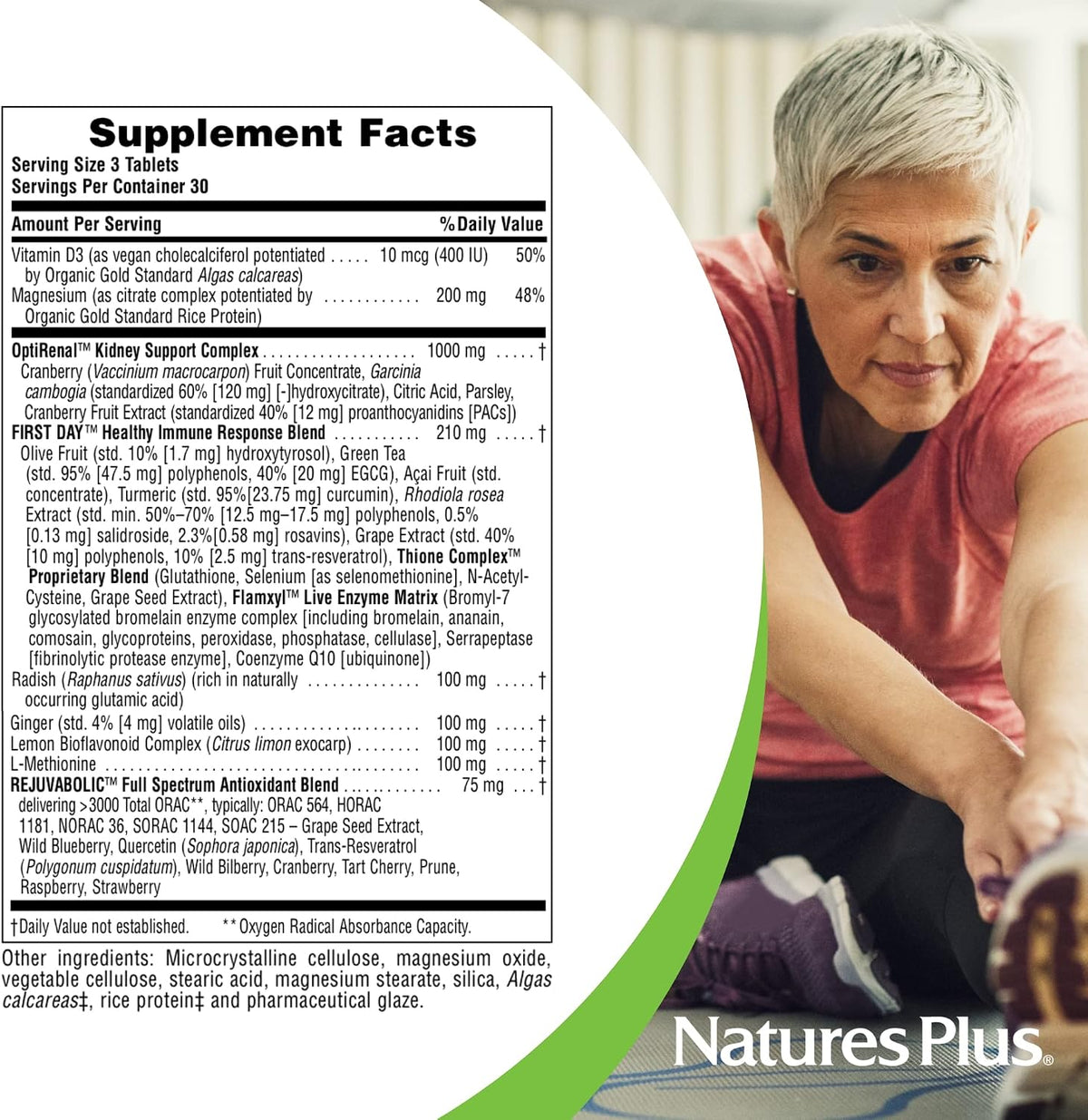 NaturesPlus AgeLoss Kidney Support - 90 Tablets - with Vitamin D3 & Magnesium - Vegetarian, Gluten-Free - 30 Servings - görsel 4