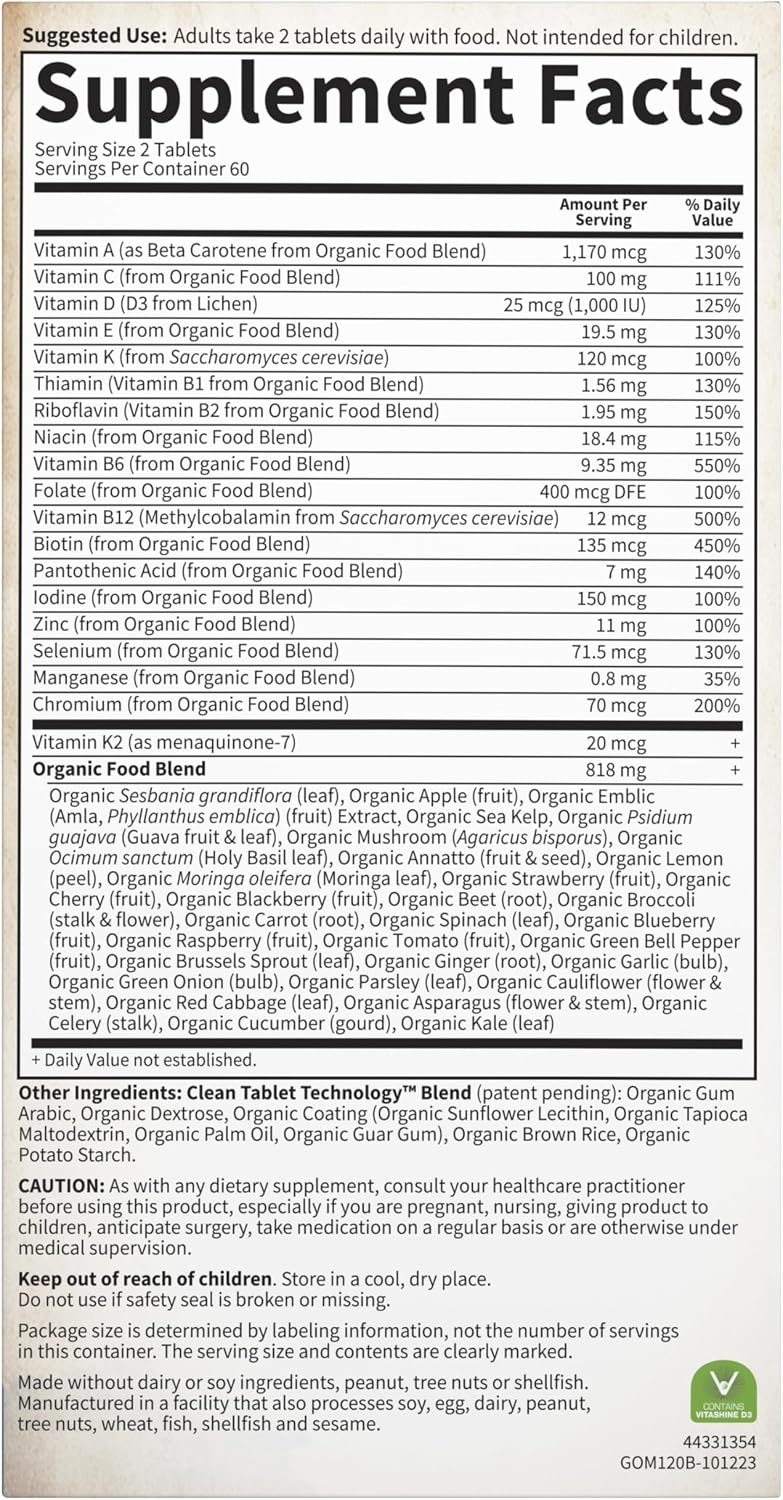 Garden of Life Organics Men's Multivitamin with Prostate Support, B12 & Vitamins – Vegan Daily Whole Food Multivitamin, Non-GMO, Certified Organic, 120 Tablets - görsel 8