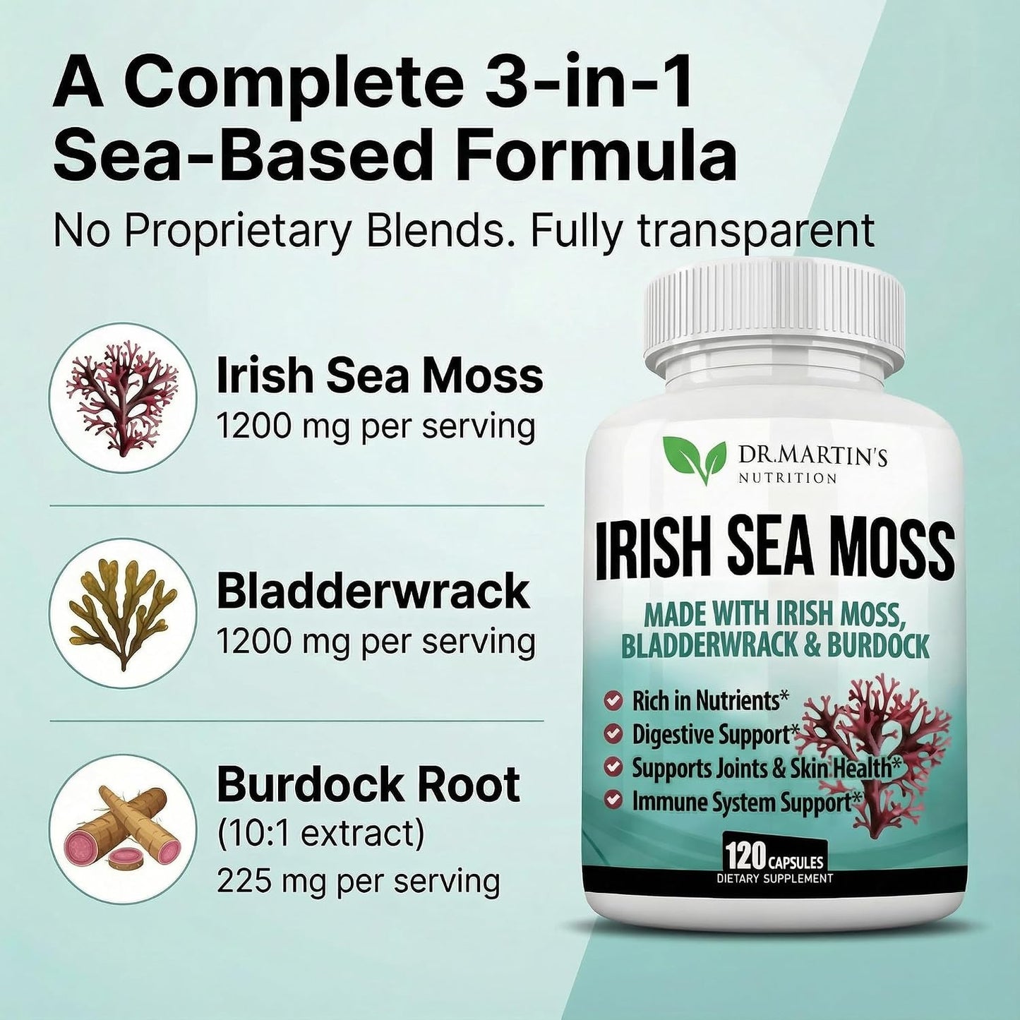 Dr. Martin's Irish Sea Moss Supplement 2625mg - 120 Capsules - görsel 4