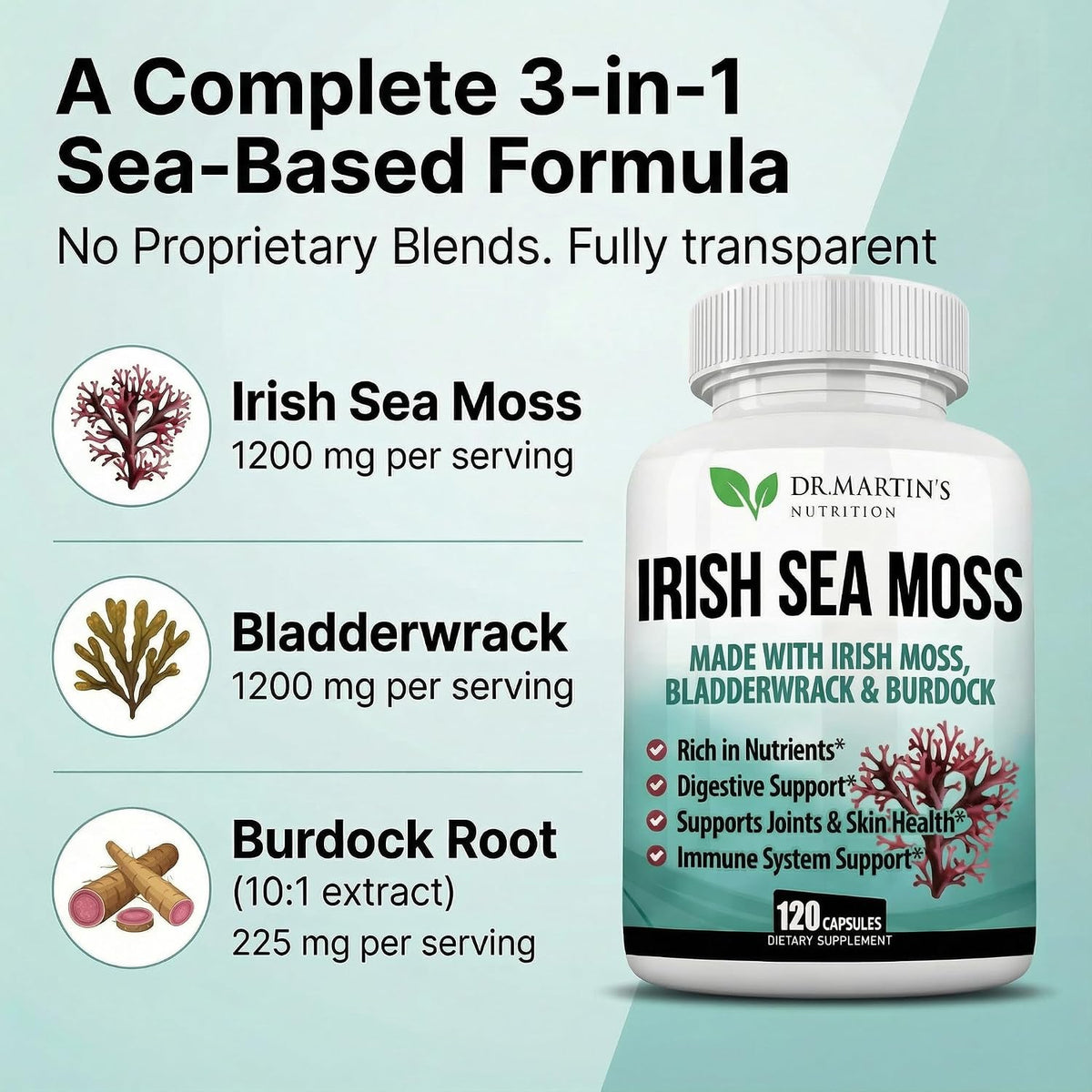 Dr. Martin's Irish Sea Moss Supplement 2625mg - 120 Capsules - görsel 4
