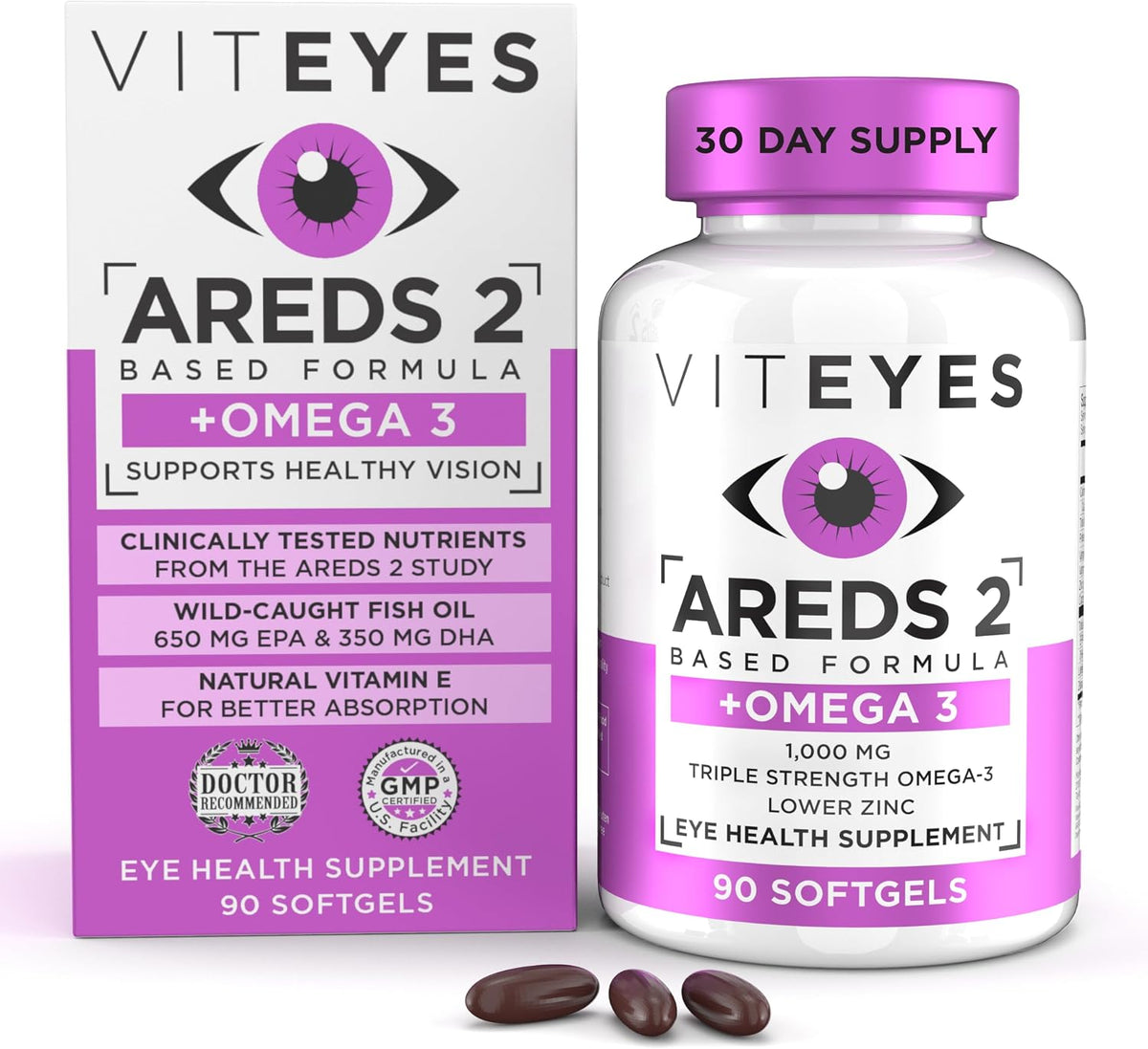 Viteyes AREDS 2 + Omega-3 Macular Health Formula Softgels, Triple Strength Omega-3, 90 Softgels - görsel 1