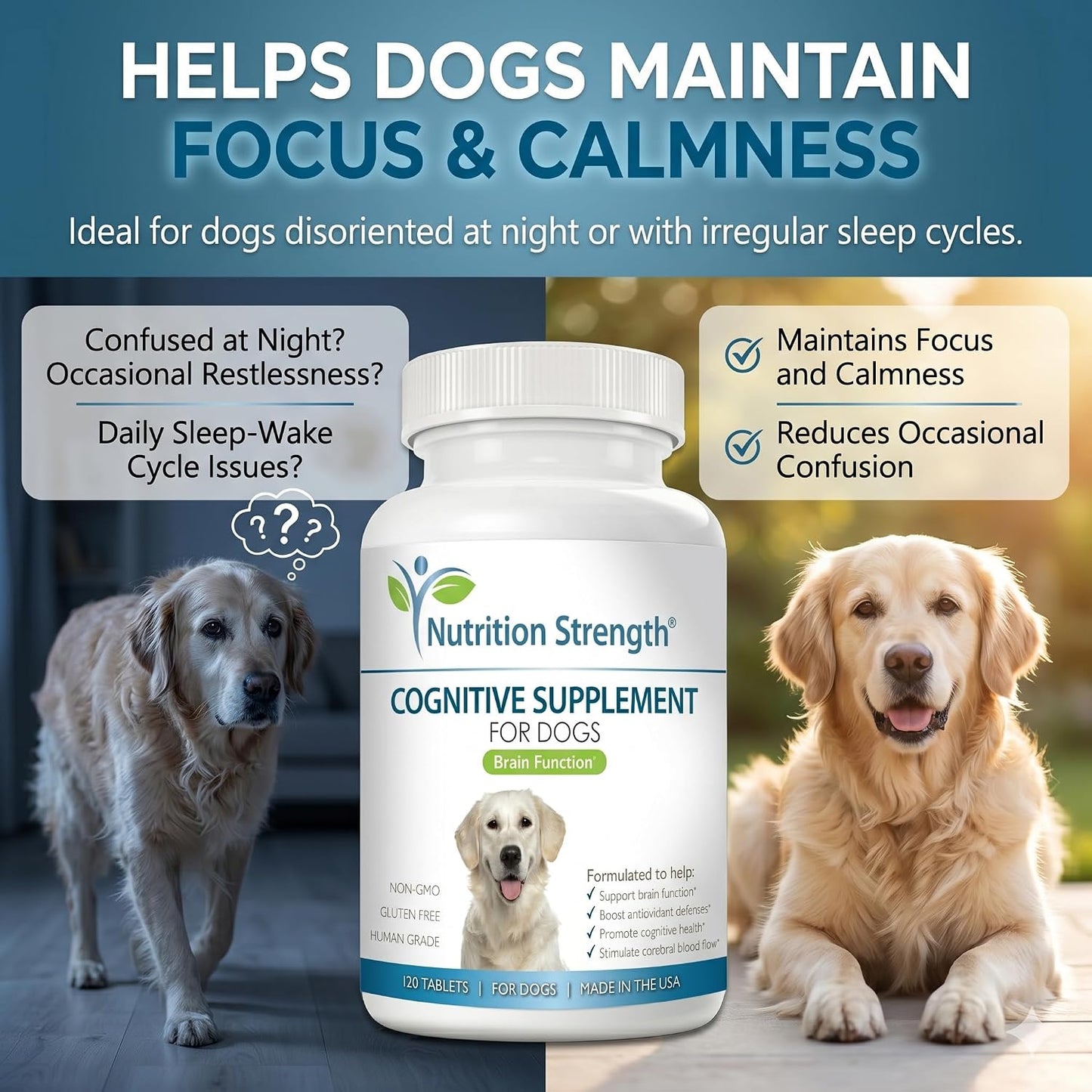 Nutrition Strength Cognitive Support for Dogs – Promotes Dog Brain Health, Mental Support Supplement, 120 Chewable Tablets - görsel 6