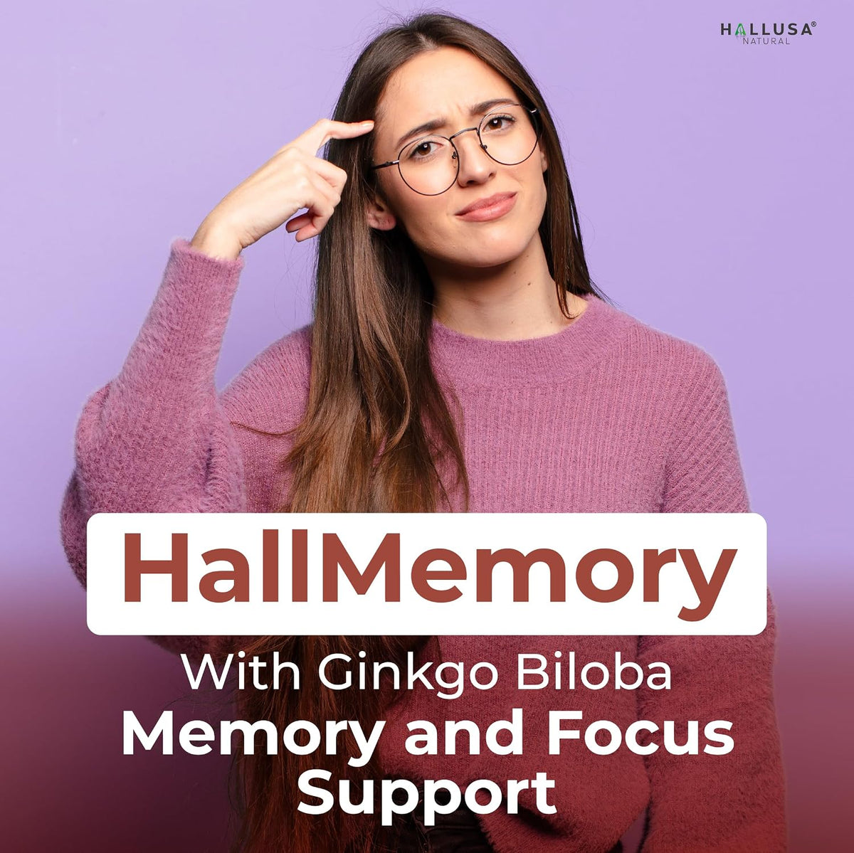 Hallusa Natural Brain Health Supplement - Cognitive Support for Memory and Focus with Ginkgo Biloba, Choline, L-Glutamic Acid and Vitamin B Complex - 60 Capsules - görsel 6