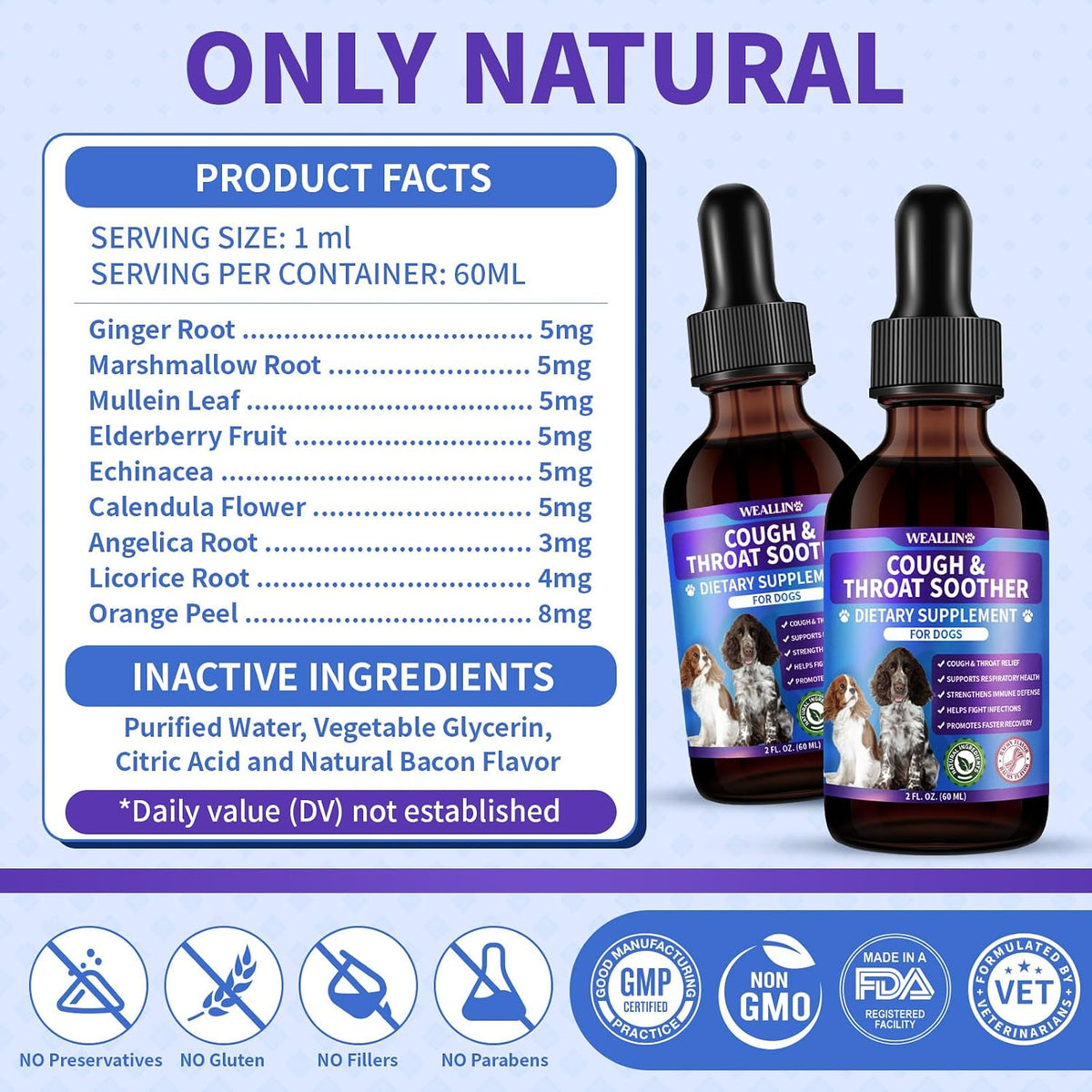 WEALLIN Dog Cough Treatment Support for Dogs - Natural Herbal Drops for Cough, Throat Soothing - 60 ml - görsel 8