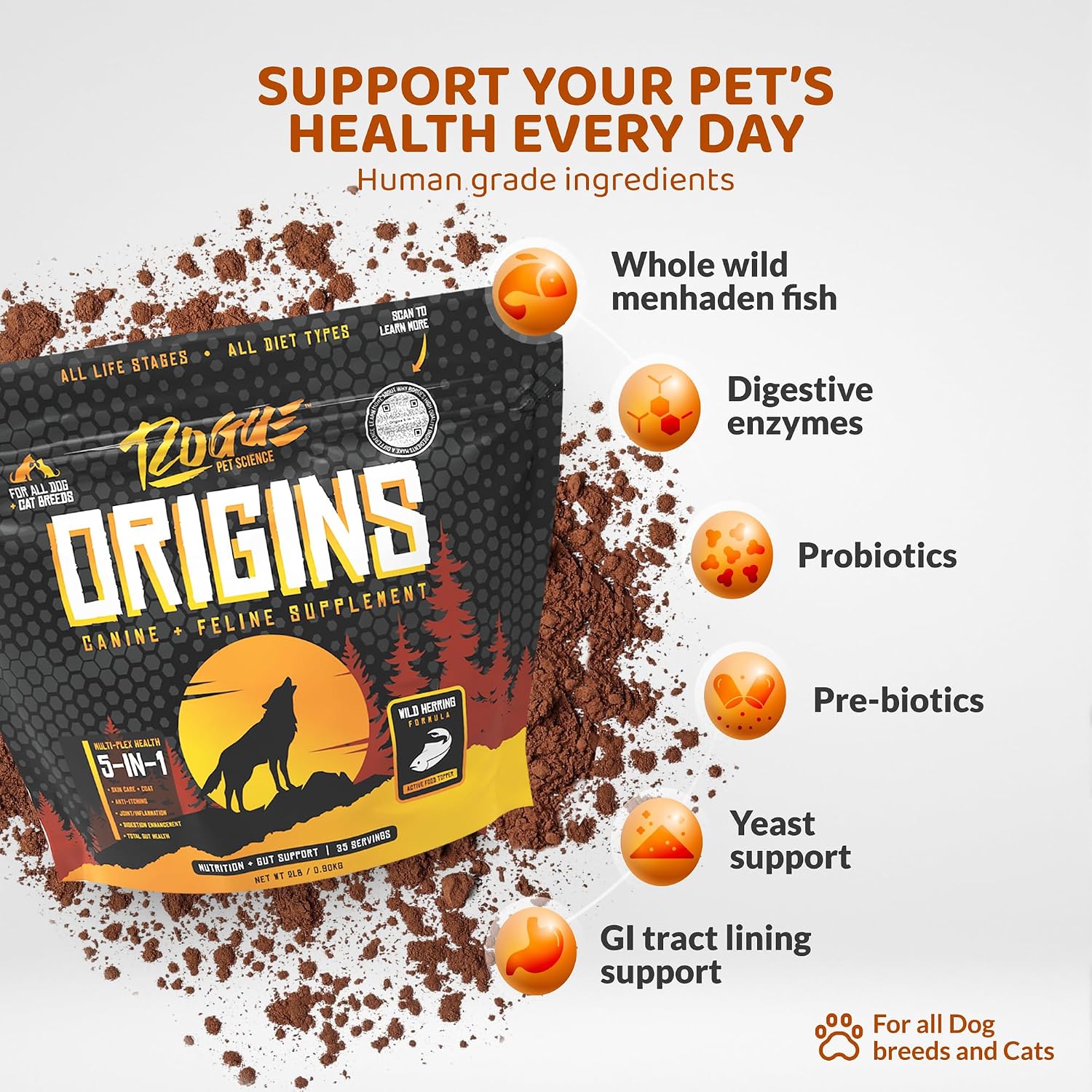Origins 5-in-1 Dog Supplement – Powdered Meal Topper with Natural Omega-3 Fish Oil (900 g) - görsel 2