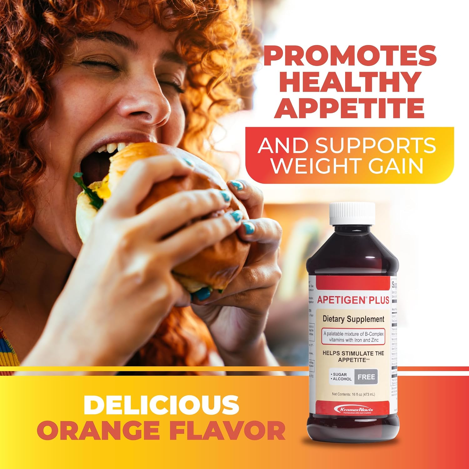 Apetigen-Plus Appetite Booster for Children and Adults – Liquid Appetite Stimulant with B1, B2, B3, B5, B6, B12, Zinc, Iron, and L-Lysine – Sugar-Free, No Fish Oil – 473 ml, Orange Flavour - görsel 2