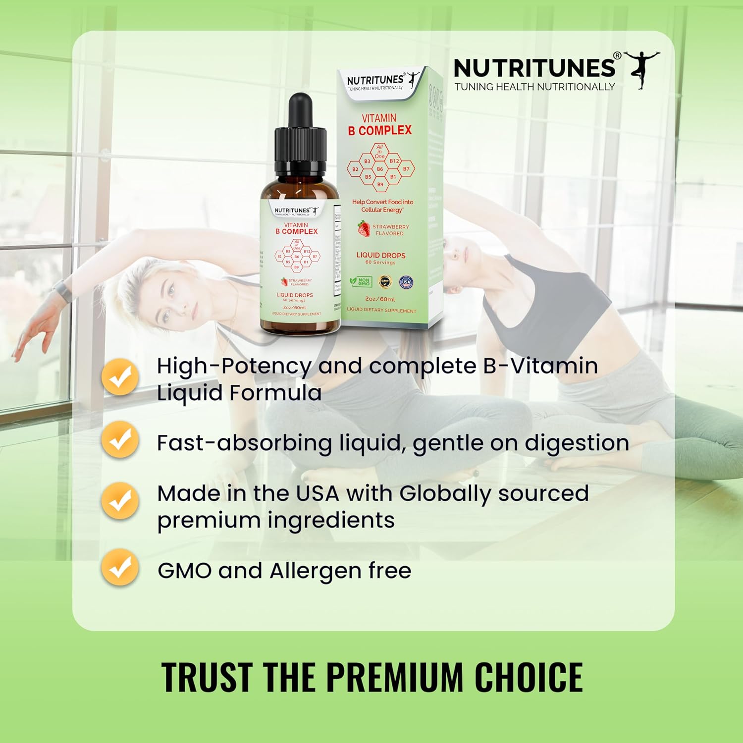 Nutritunes Liquid Vitamin B Complex – High-Potency B-Vitamin Drops – Strawberry Flavour, Non-GMO, Sugar-Free - görsel 4
