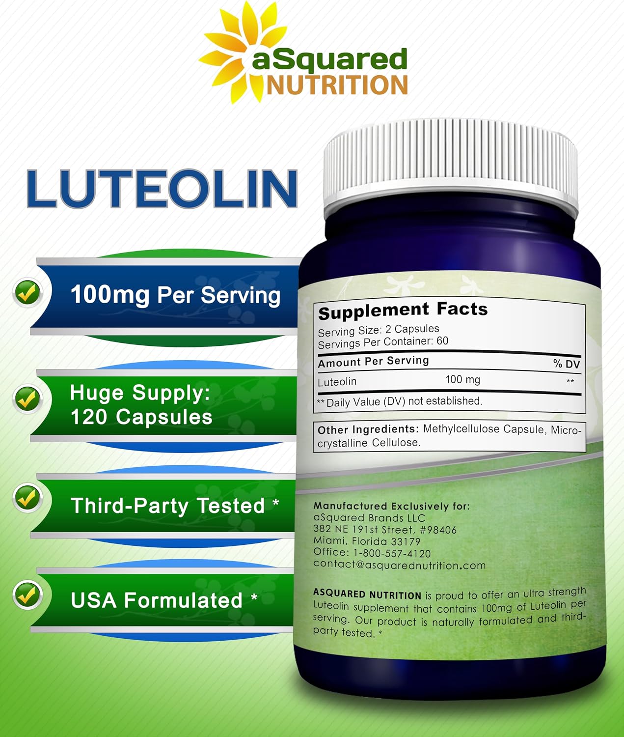 Luteolin 100mg – 120 Capsules – Brain & Memory Support - görsel 4