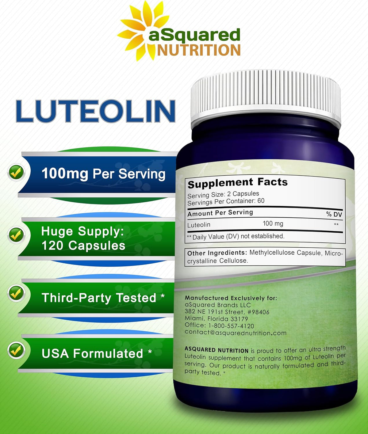 Luteolin 100mg – 120 Capsules – Brain & Memory Support - görsel 4