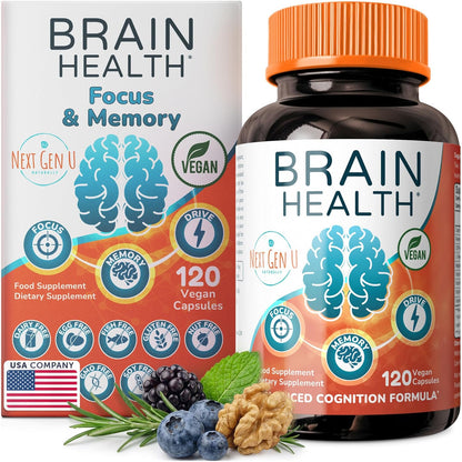 Brain Supplement - 120 Vegan Capsules - Nootropic for Memory, Cognitive Function and Focus - NextGenU