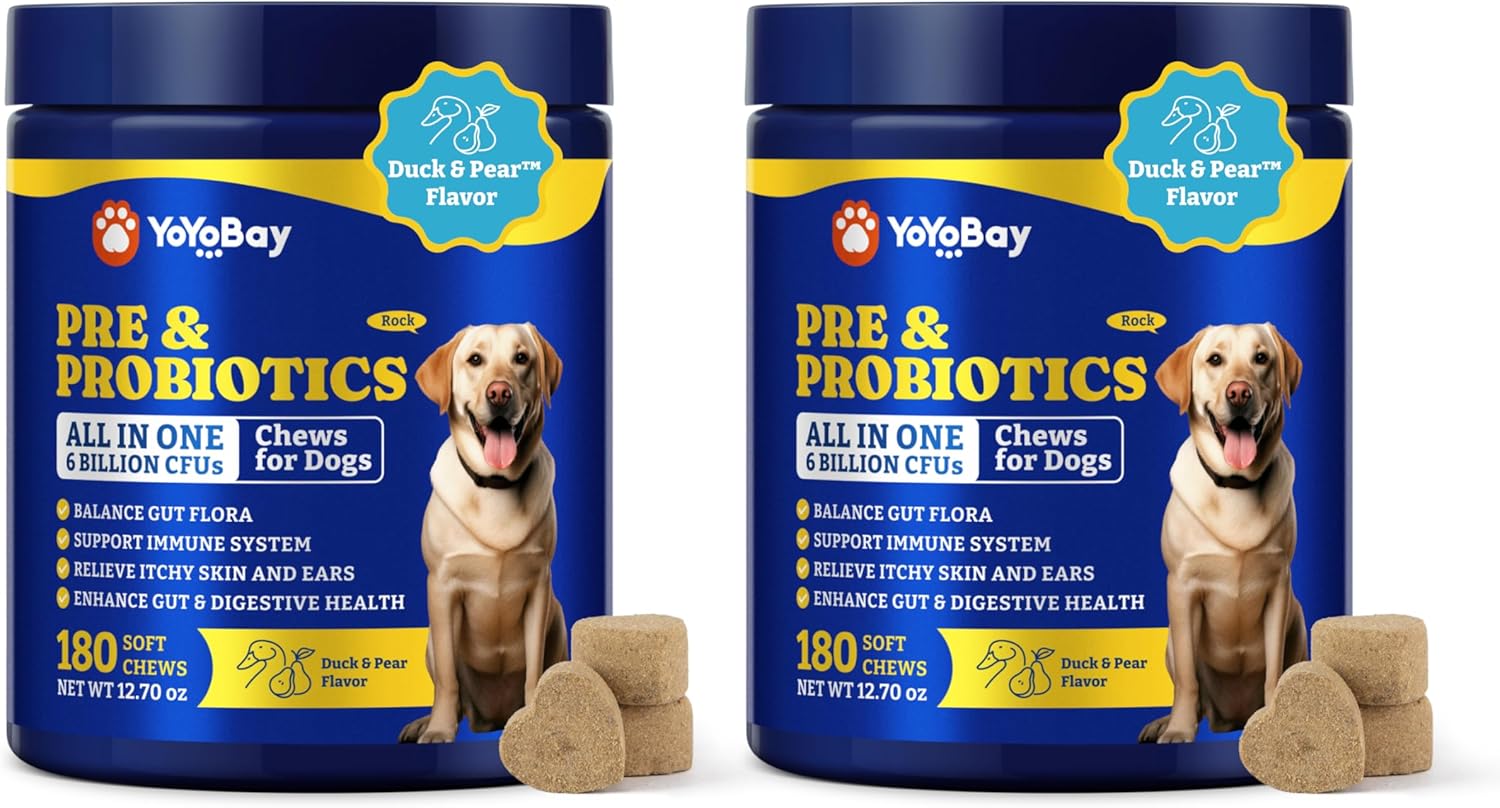 YoYoBay Probiotics for Dogs – Digestive Health, Immune Support, Itchy Skin Relief – Duck & Pear Flavour, 360 Chews (2 Pack) - görsel 1
