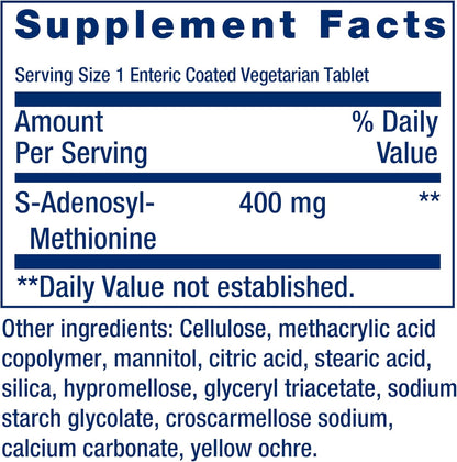 Life Extension SAMe 400 mg - S-Adenosyl-Methionine Supplement for Mood, Joint and Liver Support, 60 Enteric-Coated Tablets