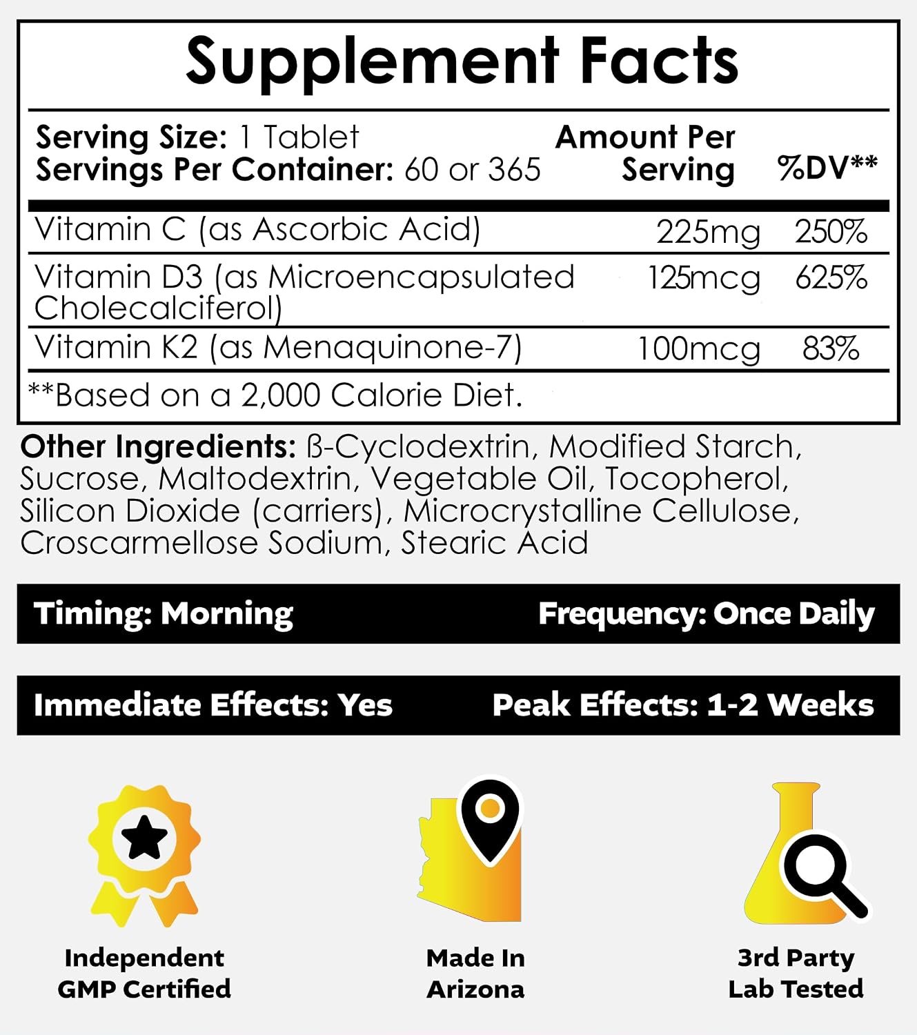 Nootropics Depot Vitamin D3 + K2 with Vitamin C Tablets – 365 Count (5000 IU) - görsel 2