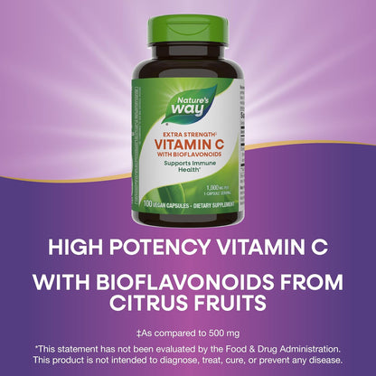 Nature’s Way Vitamin C with Bioflavonoids - Extra Strength - 1000 mg as Ascorbic Acid - Citrus Bioflavonoids - Immune Support - Gluten-free and Dairy-free - 100 Capsules (2 Pack)