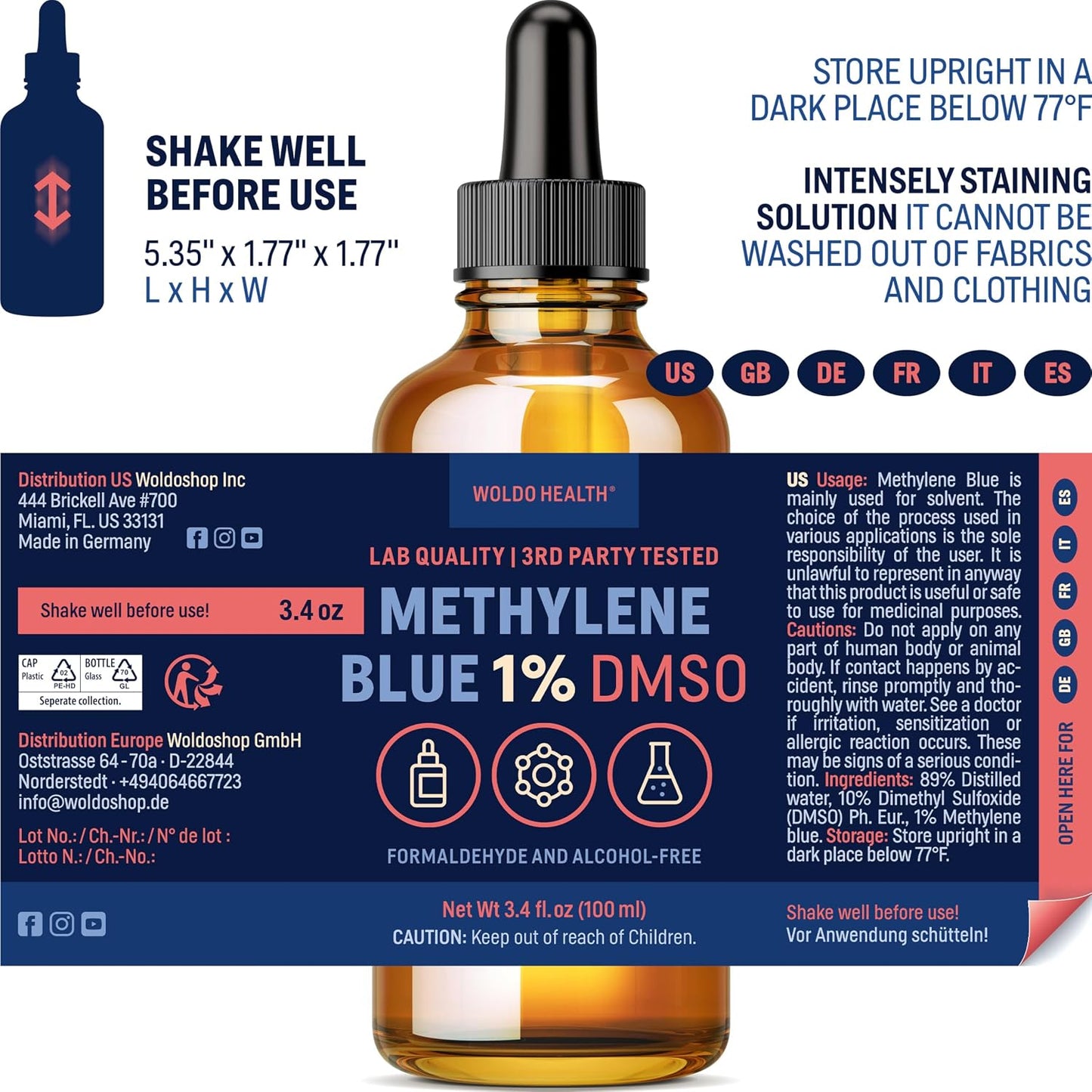WoldoHealth DMSO 10% with Methylene Blue 1% - 3.4oz Amber Glass Bottle with Precision Dropper - görsel 7