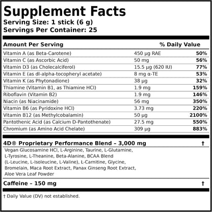 4D - Tropical Punch Drink Mix (25 Sachets) - Zero Calorie Energy & Multivitamin Powder