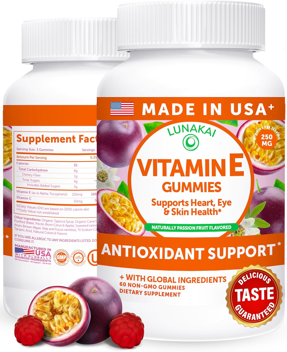 Lunakai Vitamin E 400 IU Gummies with Vitamin C – Natural d-Alpha-Tocopherol for Immune, Eye & Skin Support (60 Gummies) - görsel 9