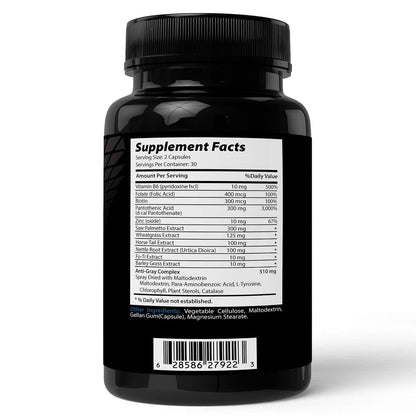 Anti-Grey Advanced Hair Formula - Hair Colour Support Supplement with Catalase, Amino Acids & Minerals - 60 Capsules
