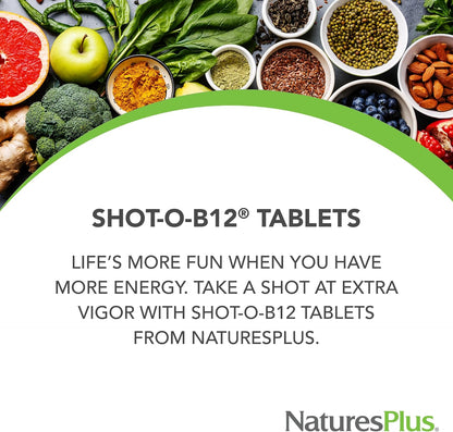 NaturesPlus Shot-O-B12 5000 mcg Sustained Release Vitamin B12 Tablets, Pack of 2 (120 Tablets)