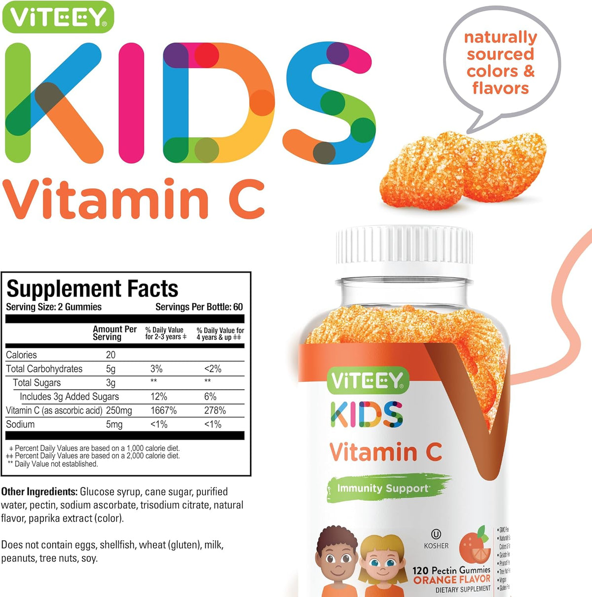 Viteey Kids Vitamin C Gummies – Chewable Orange Flavoured Immune Support, 120 Count - görsel 4