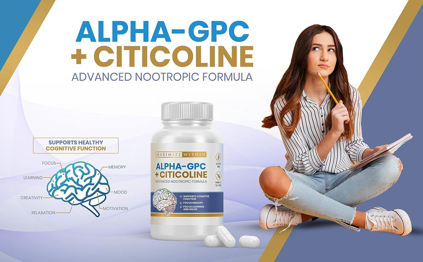 Alpha GPC + Citicoline 60 Capsules, 1600mg Concentrated Formula – Cognitive Support - görsel 8