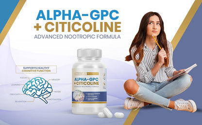 Alpha GPC + Citicoline 60 Capsules, 1600mg Concentrated Formula – Cognitive Support