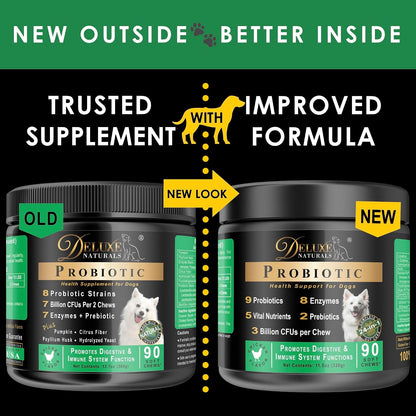 Deluxe Naturals Probiotic Soft Chews for Dogs – 270 Count (3 x 90ct) – Digestive & Immune Support – Chicken Flavour