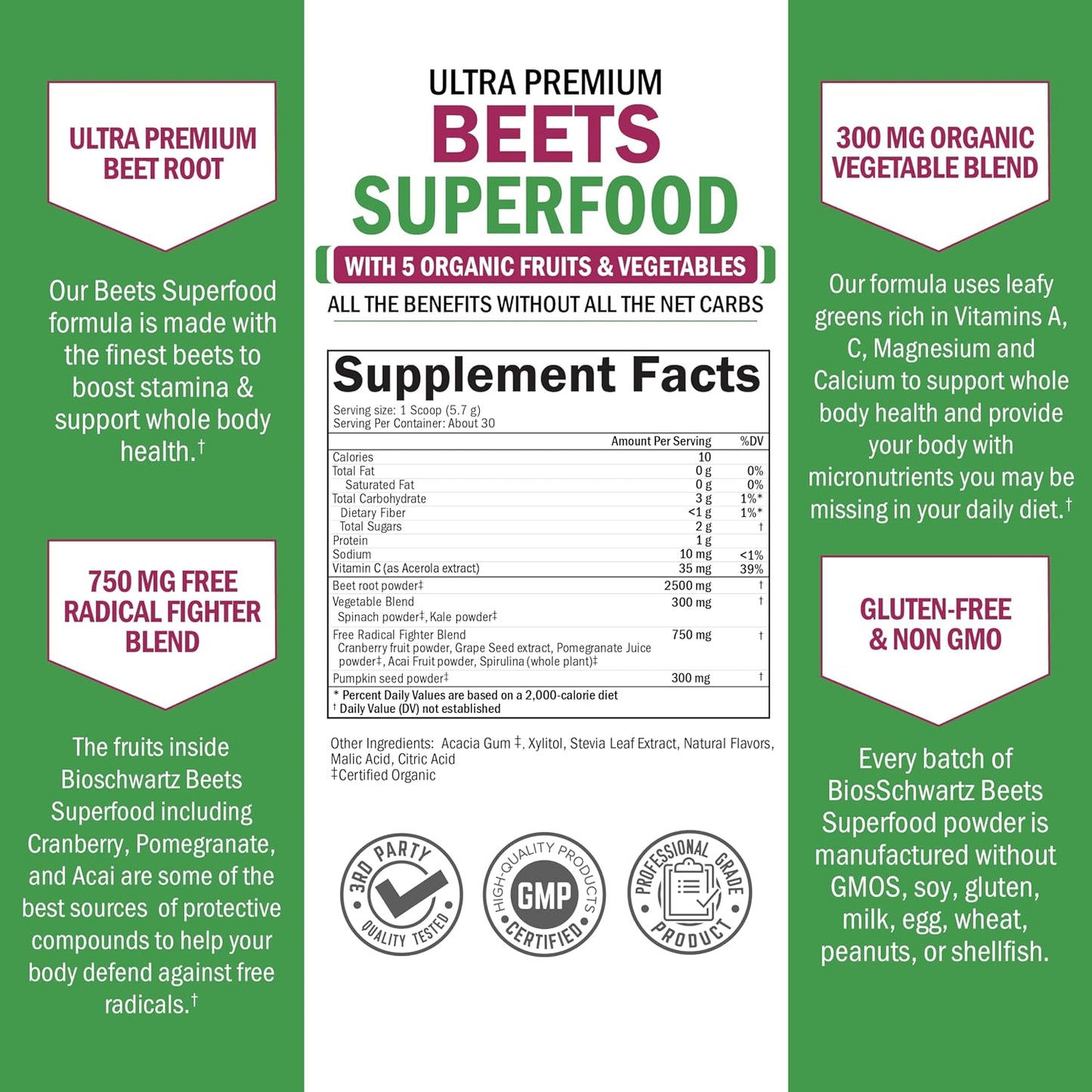 BioSchwartz Beetroot Powder – Superfood Supplement with Vitamin C and Organic Antioxidant-Rich Fruits and Vegetables - görsel 3
