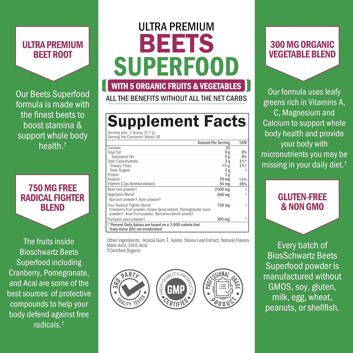 BioSchwartz Beetroot Powder – Superfood Supplement with Vitamin C and Organic Antioxidant-Rich Fruits and Vegetables - görsel 3