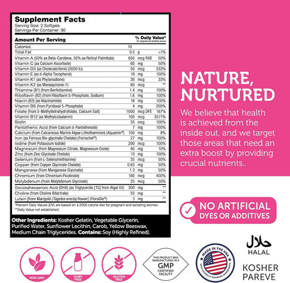 Zahler Prenatal +DHA 300 - Prenatal Vitamin with Methylated Folate & DHA for Pregnant Women - Support for Mum & Baby - Kosher, Gluten-free, Dairy-free - 180 Softgels