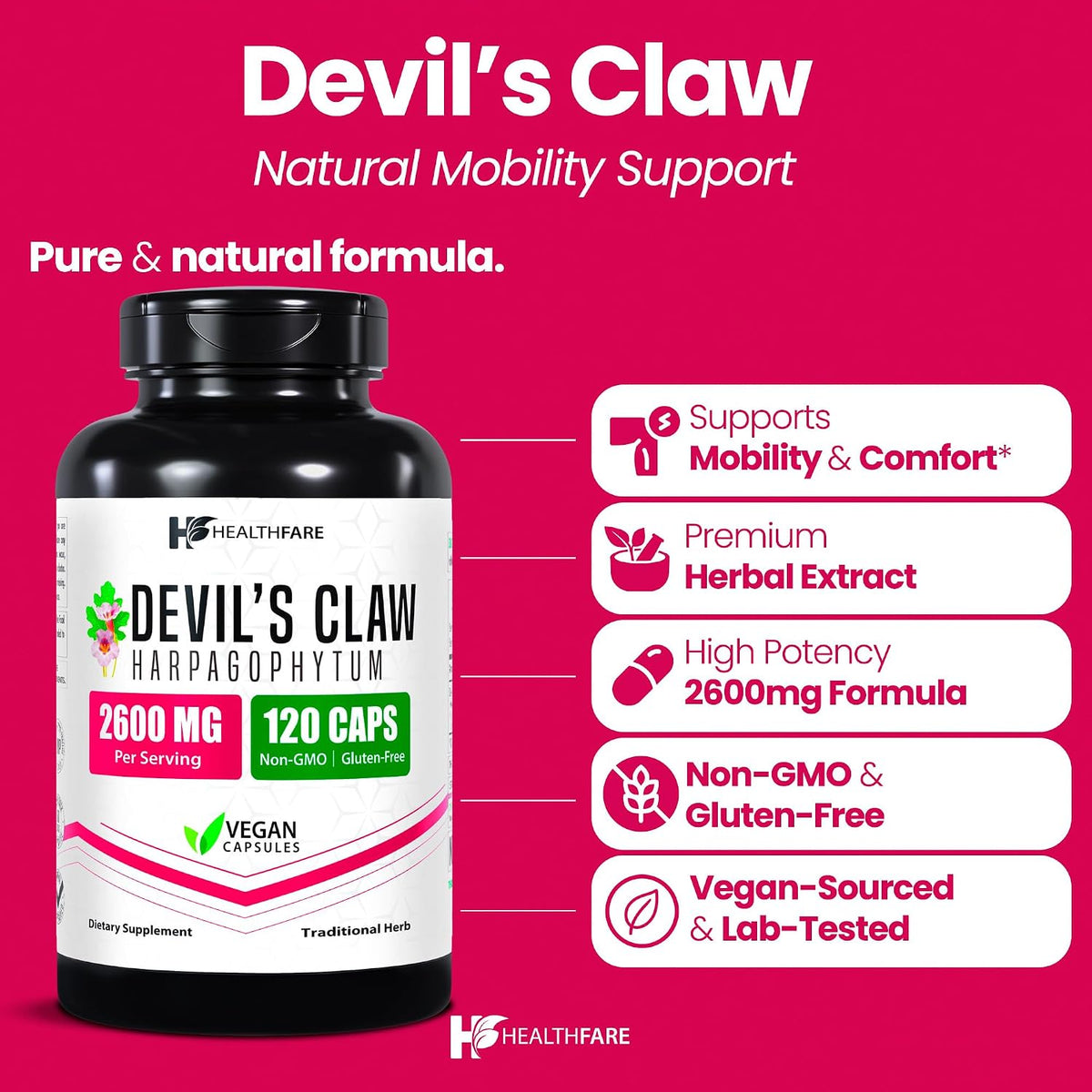 Healthfare Devil's Claw Root Extract 2600mg – 120 Vegan Capsules - görsel 2