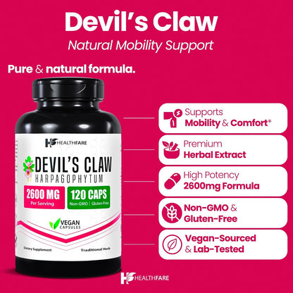 Healthfare Devil's Claw Root Extract 2600mg – 120 Vegan Capsules