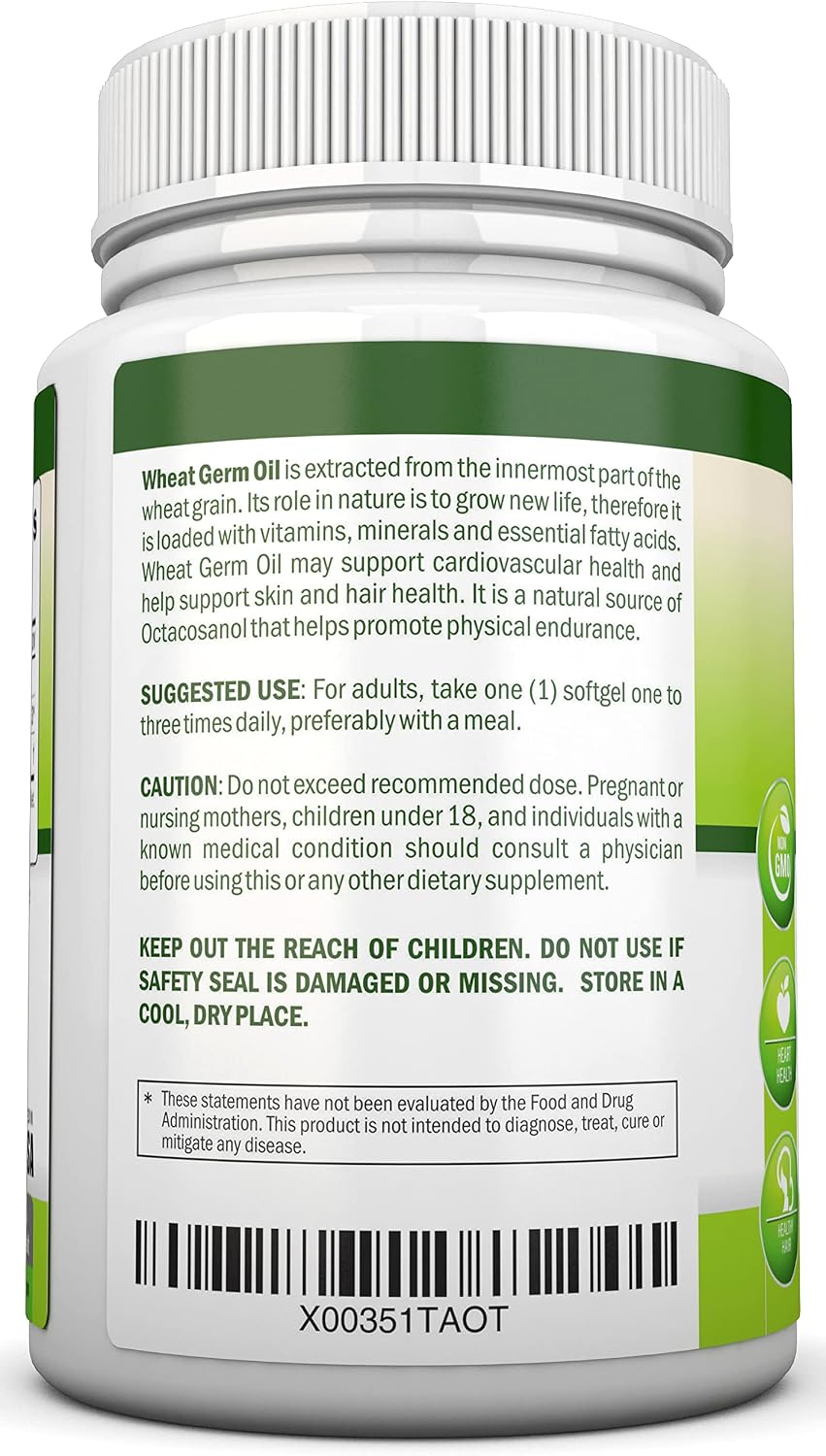 Wheat Germ Oil – 1130 mg – 180 Soft Capsules – Cold-Pressed & Non-GM – Natural Source of Vitamin E - görsel 3