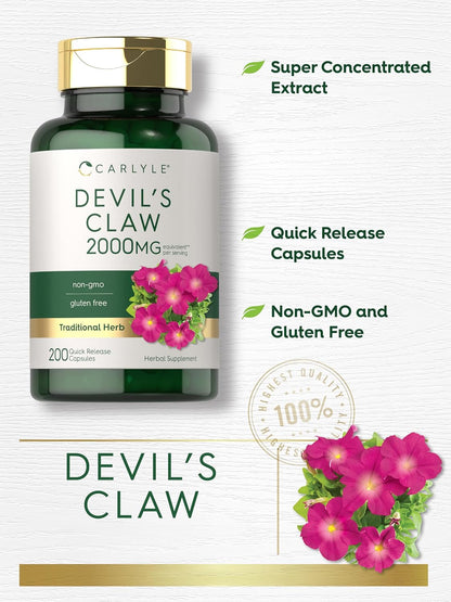 Carlyle Devil's Claw Herbal Supplement, 200 Capsules - Non-GMO & Gluten-free