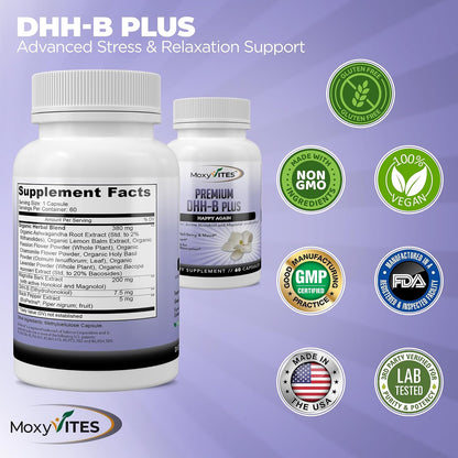MoxyVites DHH-B Food Supplement – Bioactive Honokiol Magnolia Bark Extract for Cellular Health | Organic Ashwagandha & Herbs | 60 Vegan Capsules