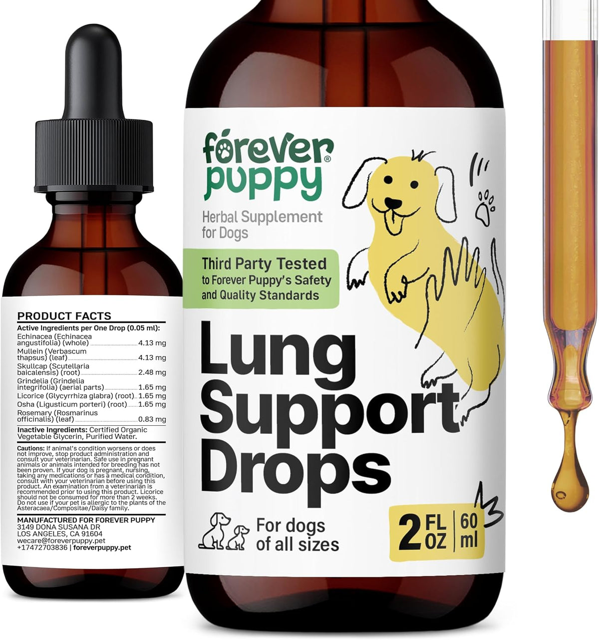 Forever Puppy Lung Support Drops for Dogs - Mullein Leaf Extract & Echinacea - Herbal Lung Drops - Sugar & Alcohol-Free - 60 ml - görsel 1