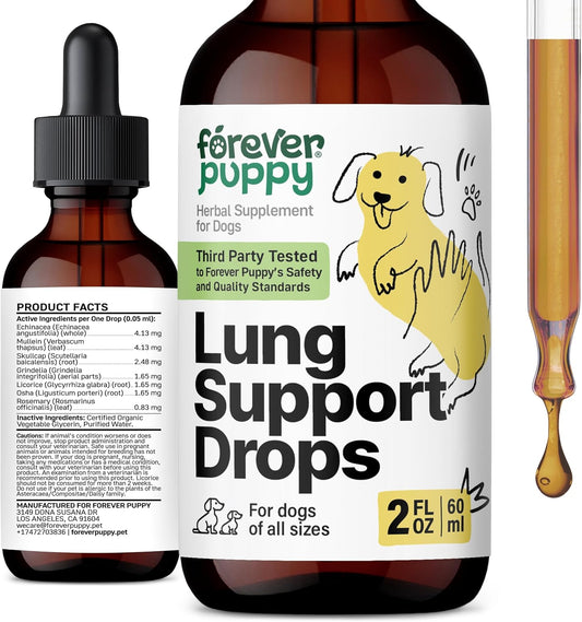 Forever Puppy Lung Support Drops for Dogs - Mullein Leaf Extract & Echinacea - Herbal Lung Drops - Sugar & Alcohol-Free - 60 ml