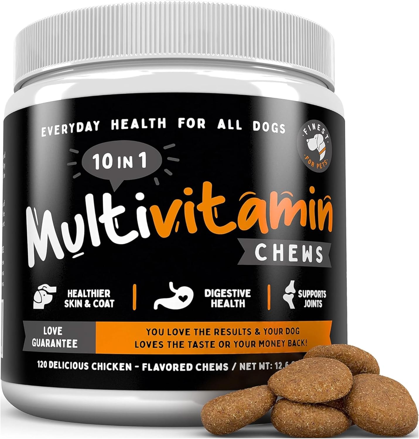 Multivitamin Dog Supplement – 10 in 1 with Omega Fish Oil & Glucosamine for Improved Joint & Skin Support, Gut, Digestion & Immune Everyday Health (120 Chewable Treats) - görsel 1