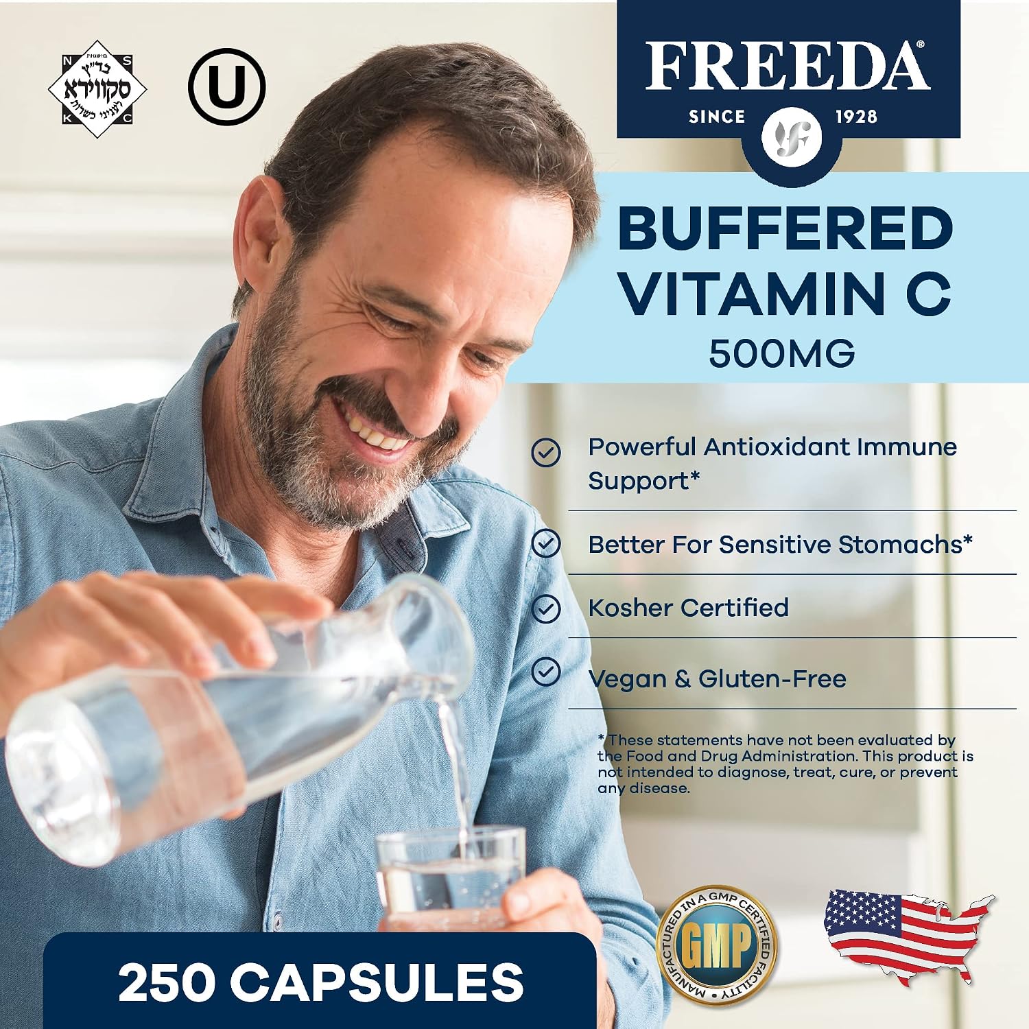 FREEDA Vitamin C - Buffered Vitamin C 500mg - Kosher Vegan Capsules (250 Count) - görsel 2